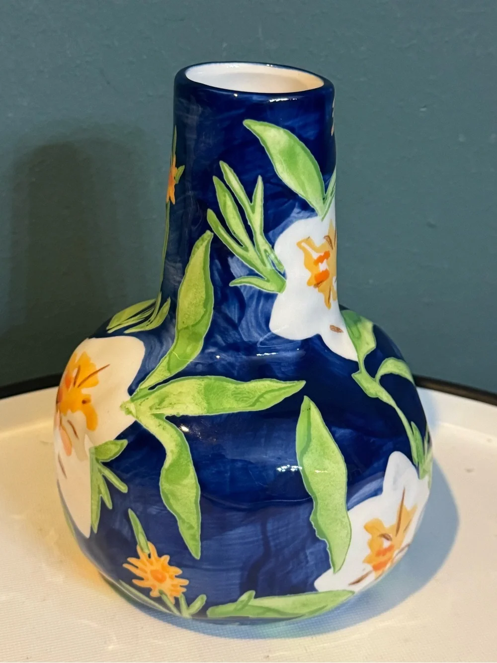 Anthropologie Leah Reena Goren blue and white stoneware floral vase